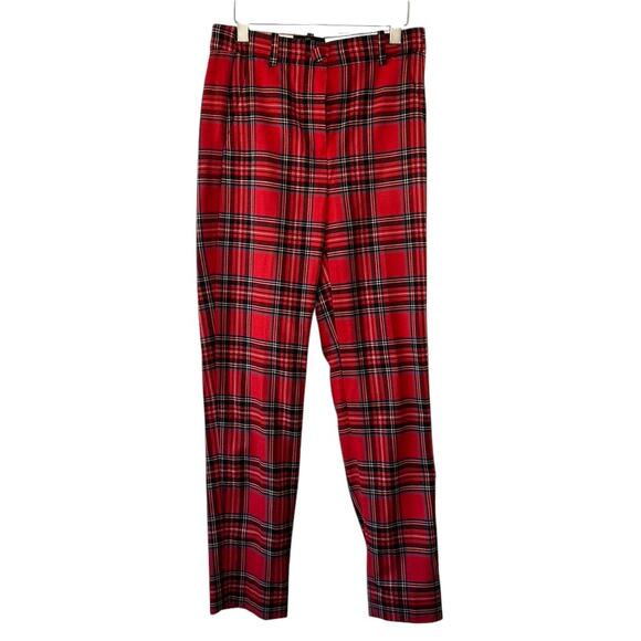 J Crew Red Stewart Tartan Plaid High Rise Cameron Pants Women's 00 Wool Blend - Picture 1 of 6